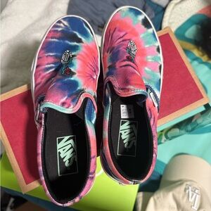 Vans classic slip on tie/dye skeleton rose